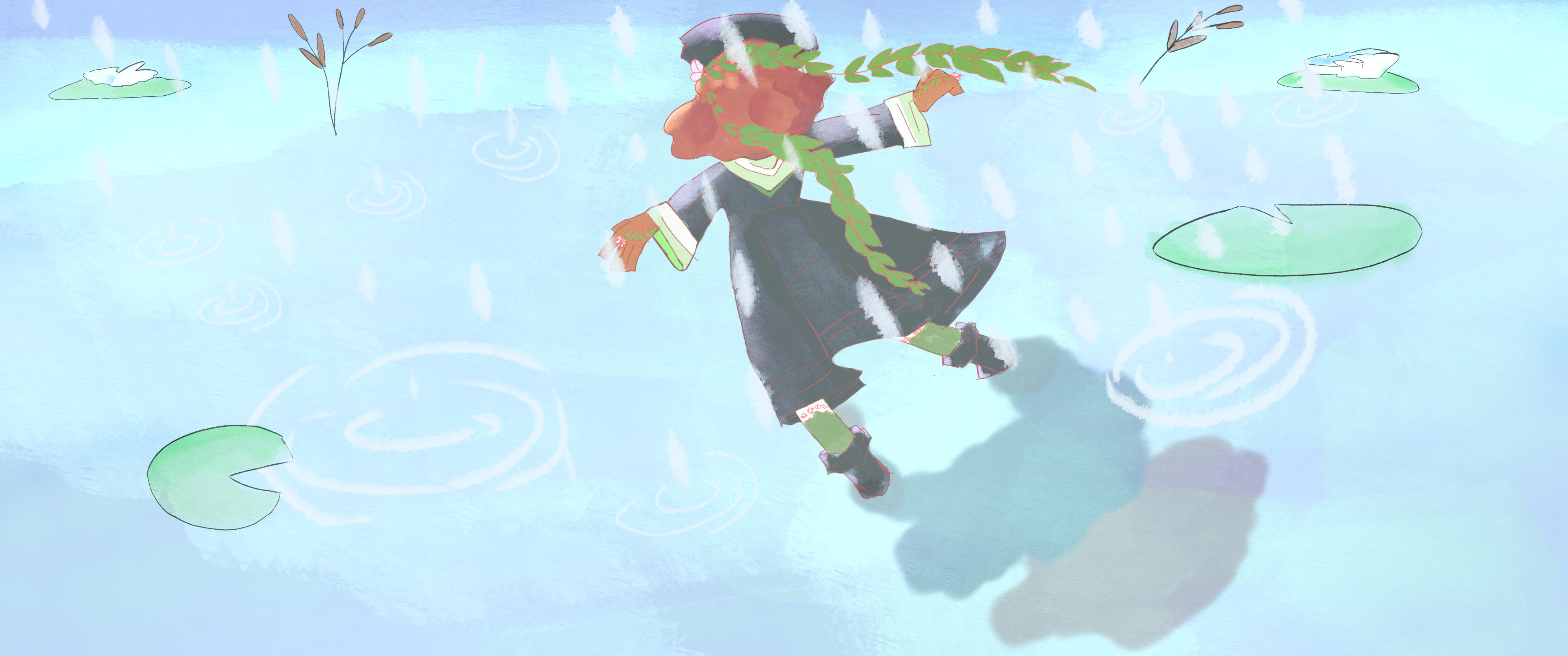 Old Image I drew way back in the Twenty of Twenty Ones! A cute girl dancing in a shallow spring pond during the rain.